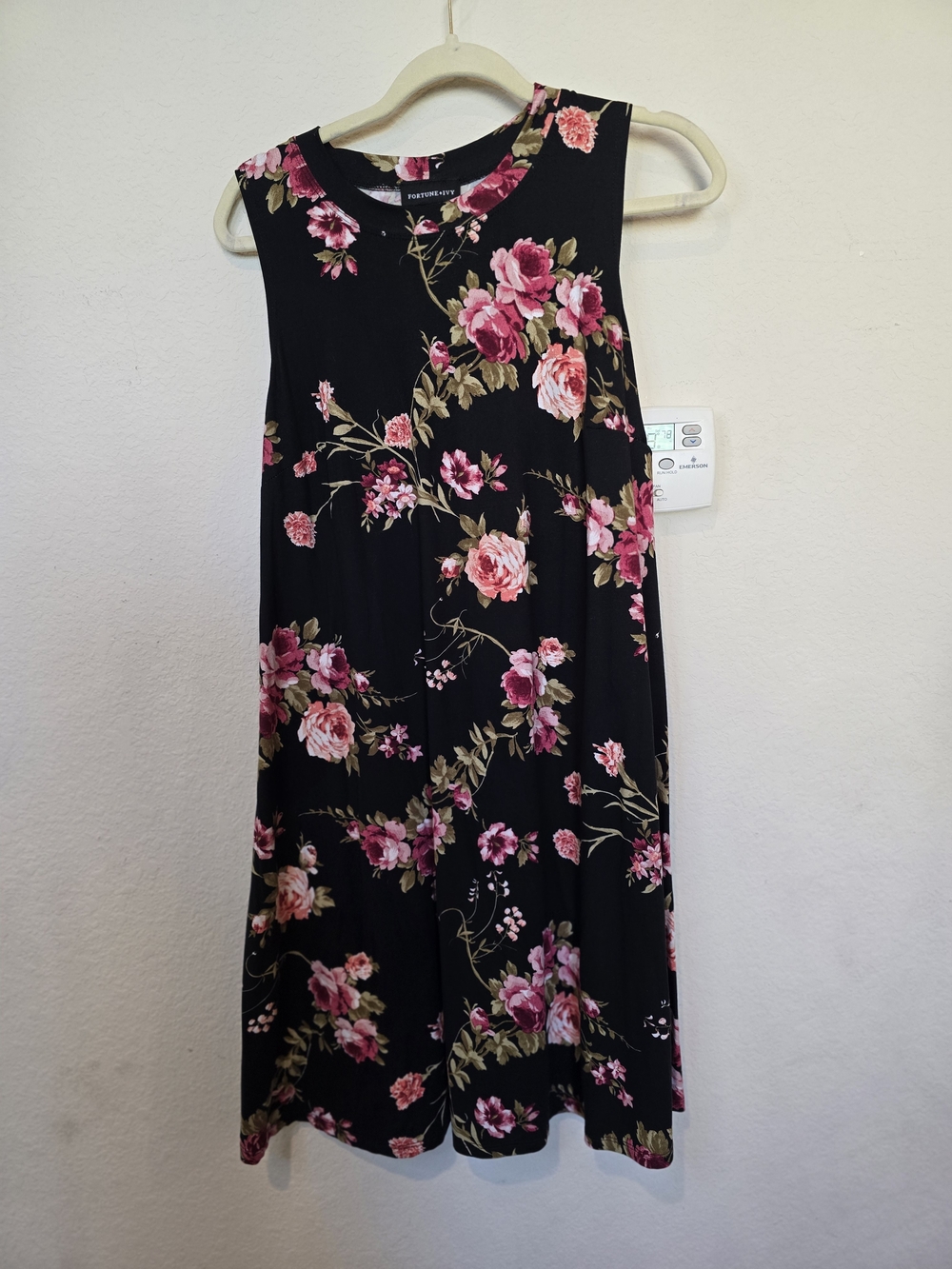 Fortune + Ivy Black Floral Dress with Pink Rose Print Sz 1x